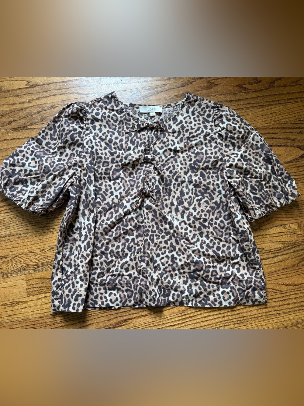 LOFT Leopard-Print Tie-Front Blouse in Brown and Black